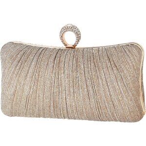 Womens Golden Glitter Clutch Purse Pleated Evening Bag for Bridal Wedding